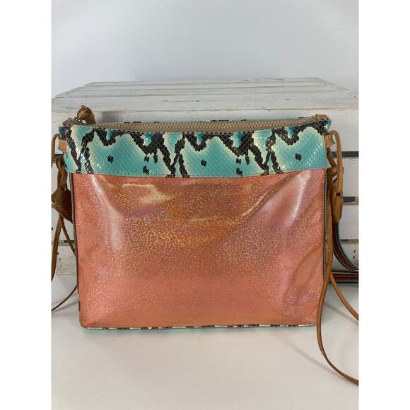 CONSUELA MEDIUM PEACH, TEAL CROSSBODY BAG WITH SNAKE PRINT - Picture 4 of 16
